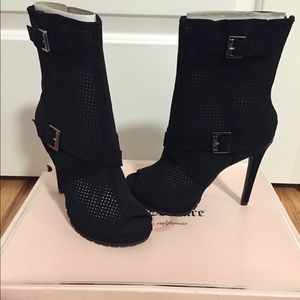 Juicy Couture Black Suede Mesh Peep-Toe Boots